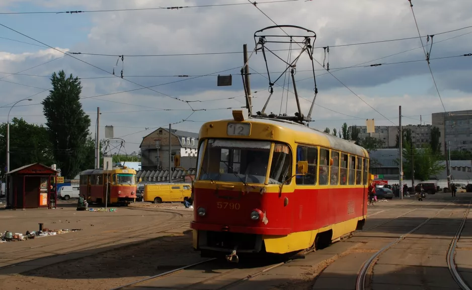 Kiev tram line 12 with railcar 5790 at Skliarenka (2011)