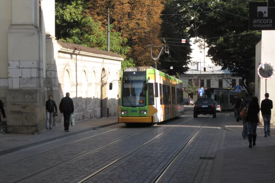 Kraków extra line 6 with low-floor articulated tram 2008 on Dominikańska (2011)
