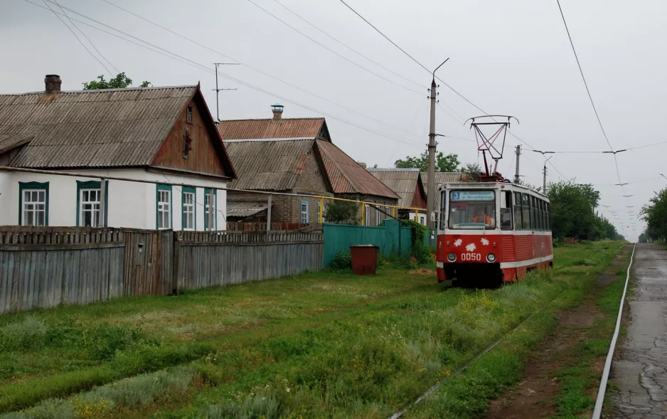 Kramatorsk tram line 3 with railcar 0050 on Dnipropetrovska Street (2012)