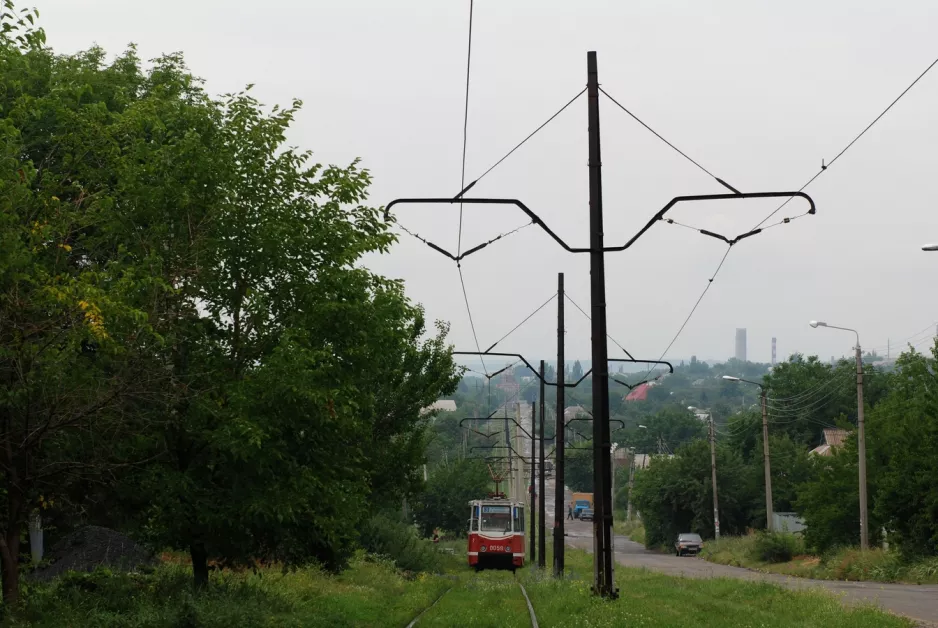 Kramatorsk tram line 3 with railcar 0059 close by Rybinska St (2012)