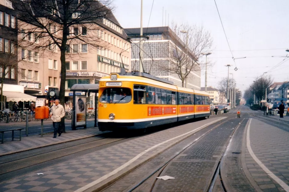 Krefeld tram line 044 with articulated tram 822 at Krefeld, Rheinstraße (1996)