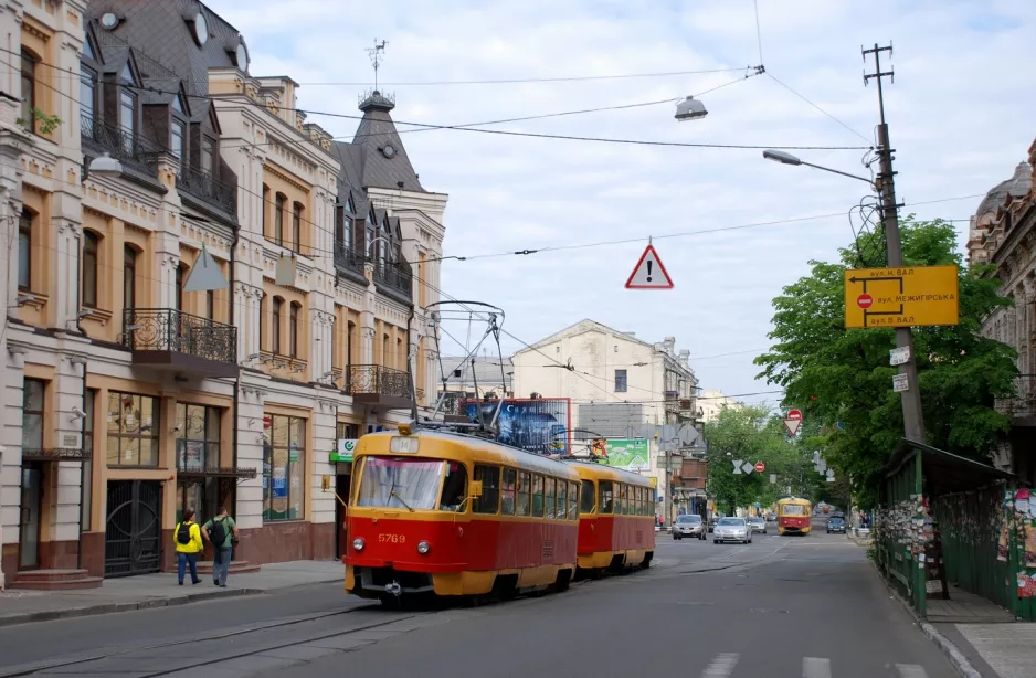 Kyiv tram line 14 with railcar 5769 on Kostiantynivska Street (2011)