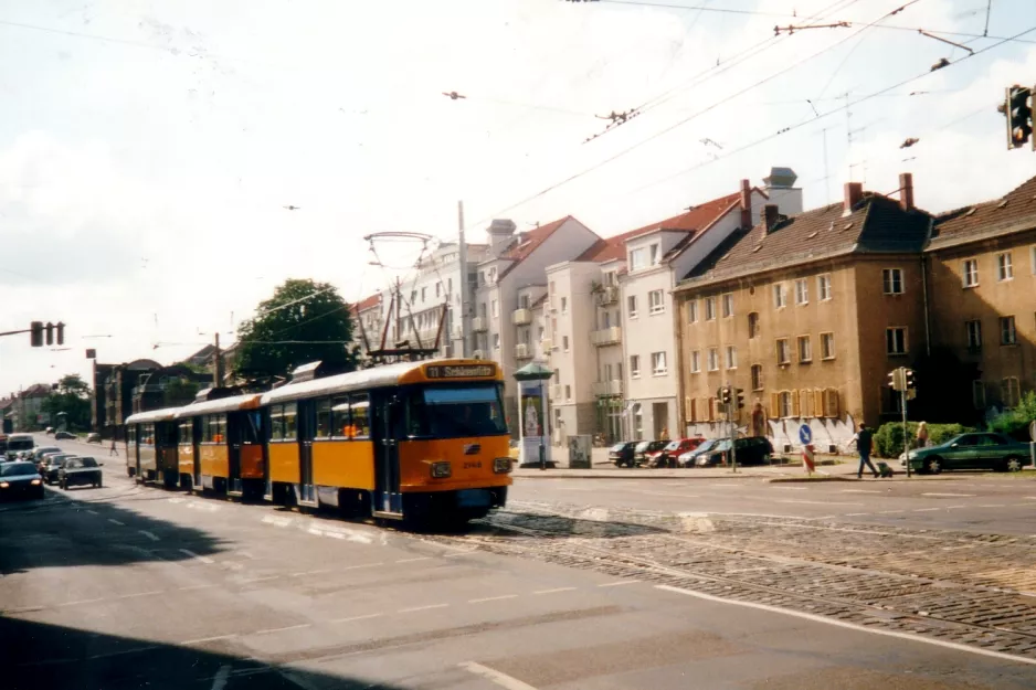 Leipzig tram line 11 with railcar 2148 near Möckernscher Markt (2001)