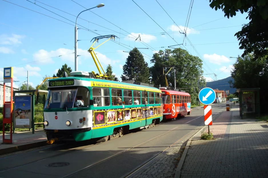Liberec tram line 3 with railcar 59 at Dolní Hanychov (2011)