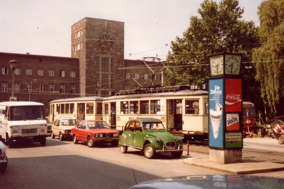 Linz tram line 3 with railcar 5 at Hauptbahnhof (1982)