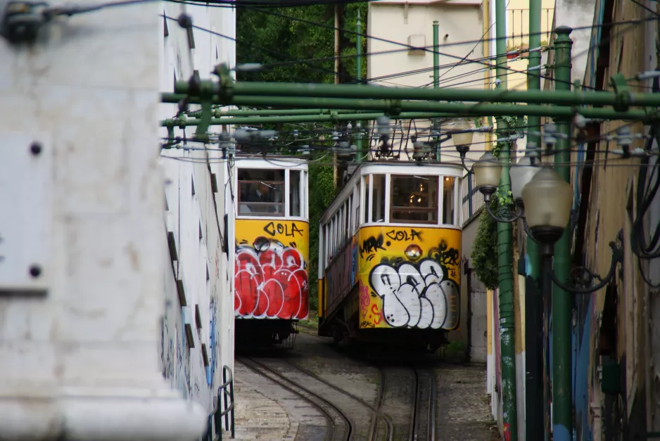 Lisbon funicular Elevador do Lavra with cable car Lavra 1 on Calçada do Lavra (2013)