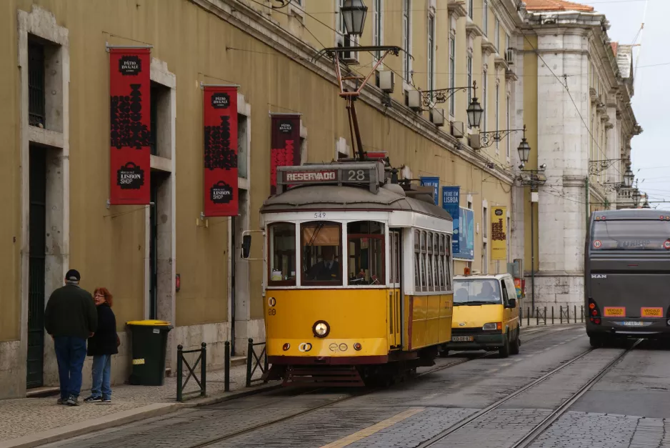 Lisbon tram line 28E with railcar 549 on Rua do Arsenal (2013)