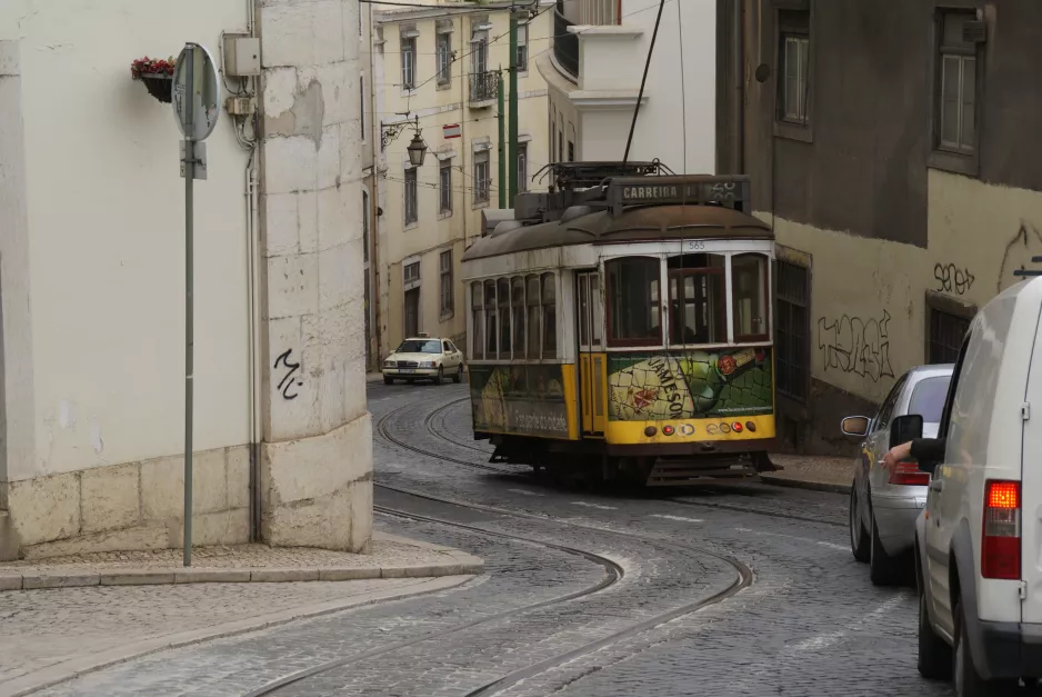 Lisbon tram line 28E with railcar 565 on R. Santo António da Sé (2013)