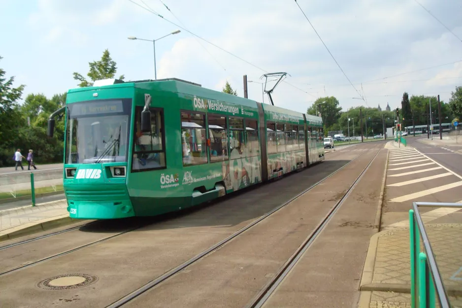 Magdeburg tram line 6 with low-floor articulated tram 1326 at Heumarkt (2014)