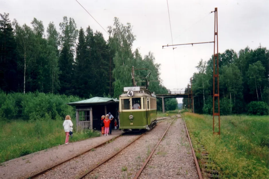 Malmköping museum line with railcar 34 at Hosjö (1995)