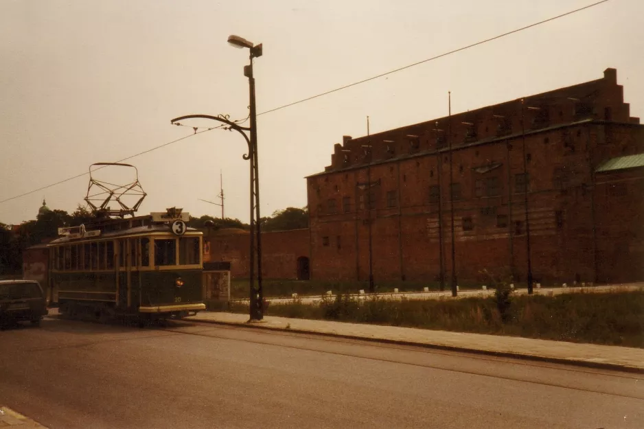 Malmö Museispårvägen with railcar 20 on Malmöhusvägen (1990)