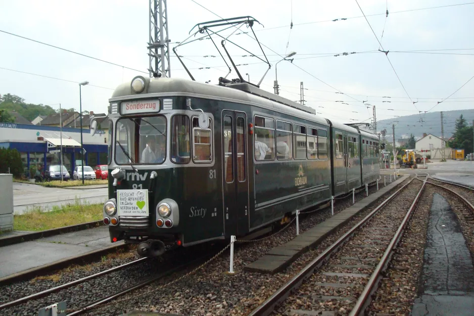 Mannheim Eventfahrzeuge with museum tram 81 "Sixty" at the depot Rhein-Haardtbahn Mannheimer Straße (2014)