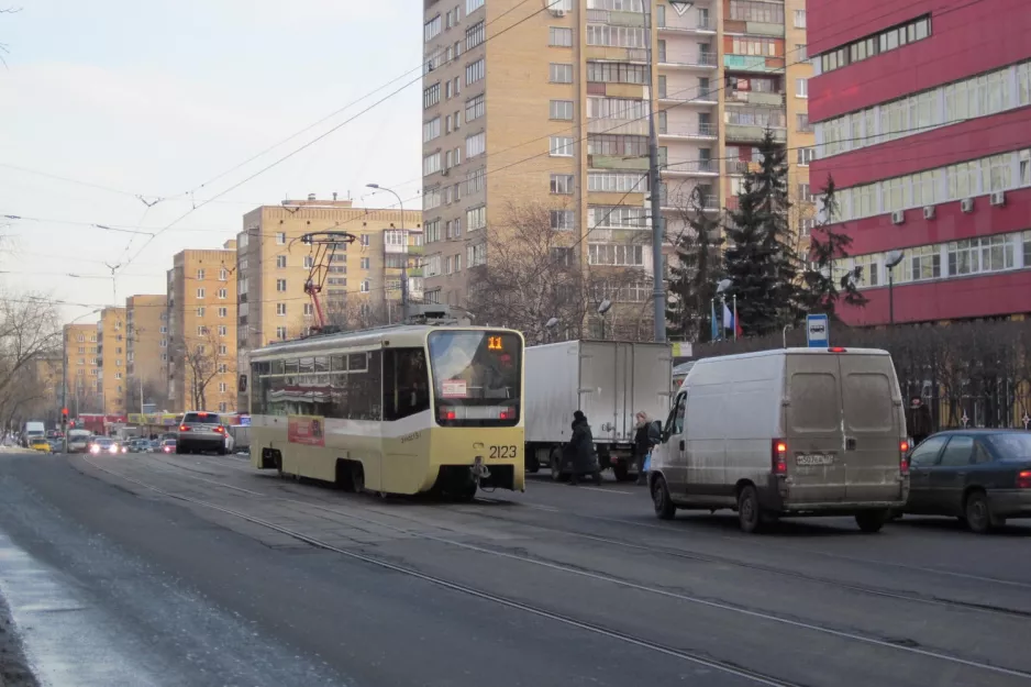 Moscow tram line 11 with railcar 2123 on Borisa Galashkina (Borisa Galushkina St) (2012)