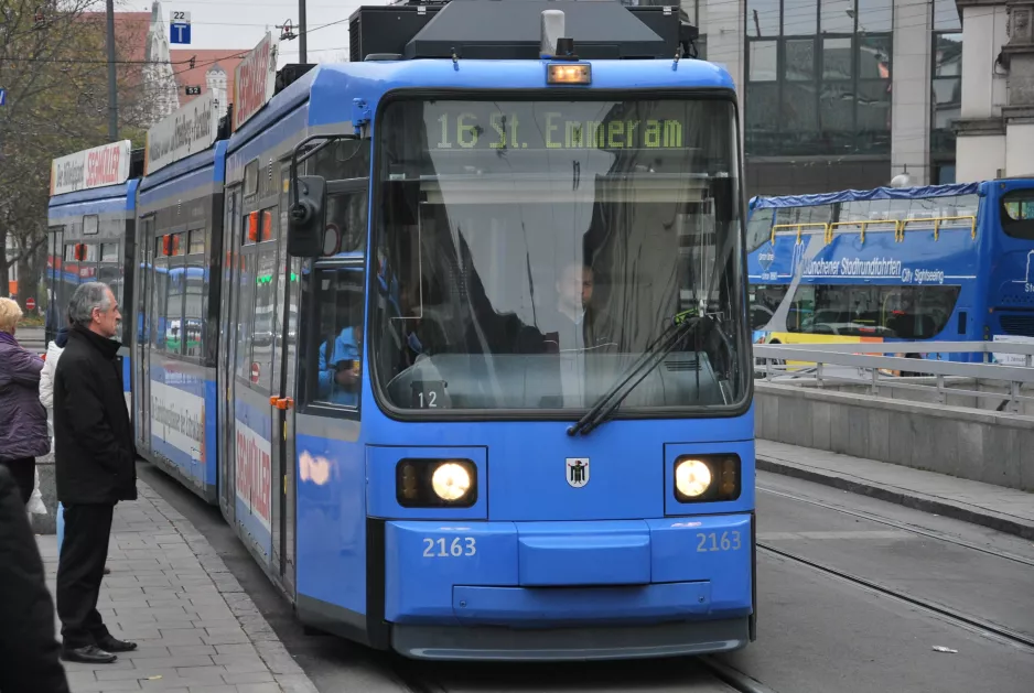 Munich tram line 16 with low-floor articulated tram 2163 at Karlsplatz (Stachus) (2014)