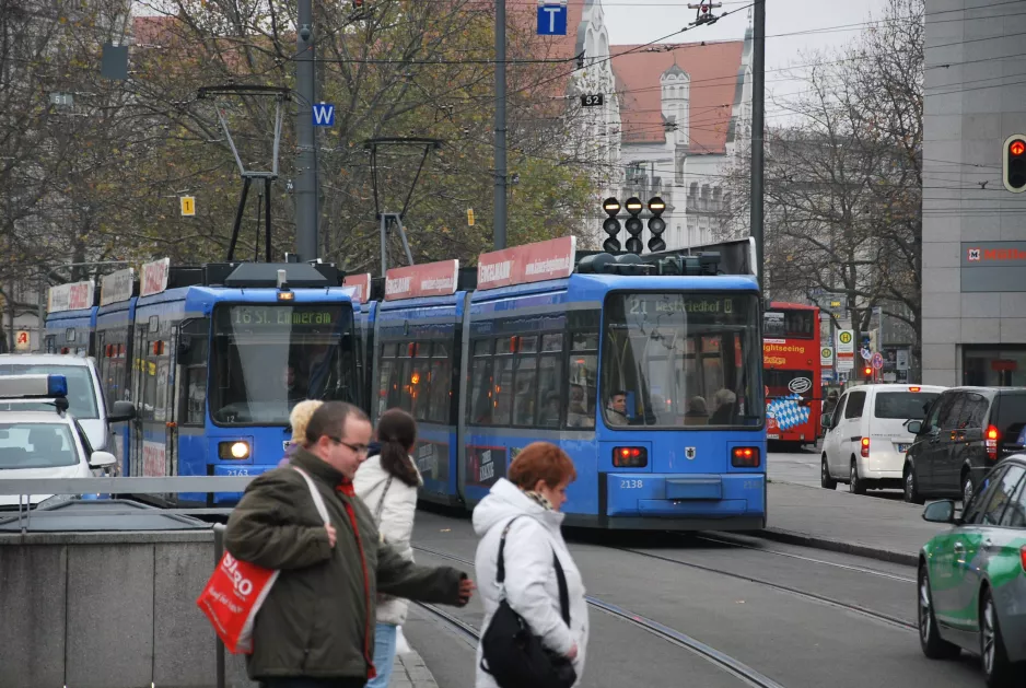 Munich tram line 16 with low-floor articulated tram 2163 on Bayerstraße (2014)