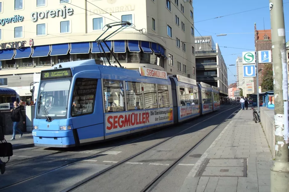 Munich tram line 20 with low-floor articulated tram 2212 at Karlsplatz (Stachus) (2007)