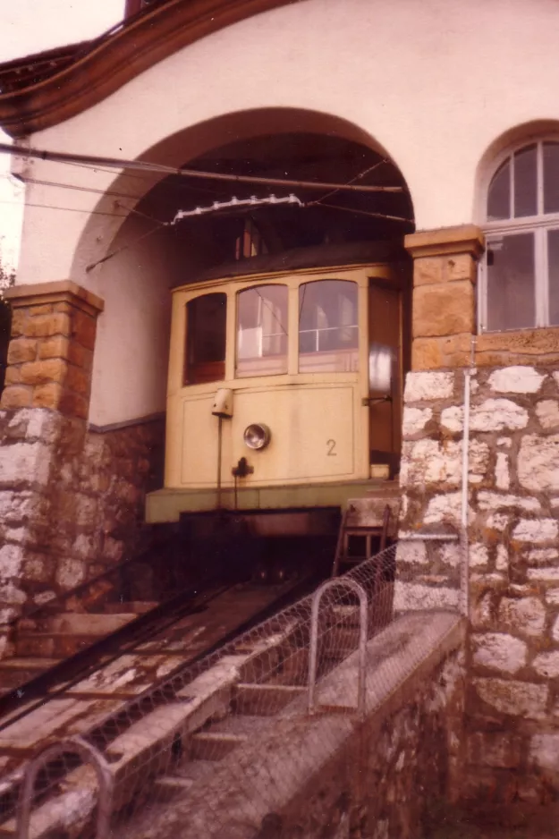 Neuchâtel funicular Ecluce Plan with cable car 2 at Plan (1980)