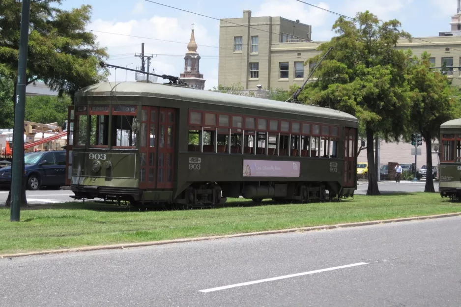 New Orleans line 12 St. Charles Streetcar with railcar 903 near Howard / Carondelet (2010)