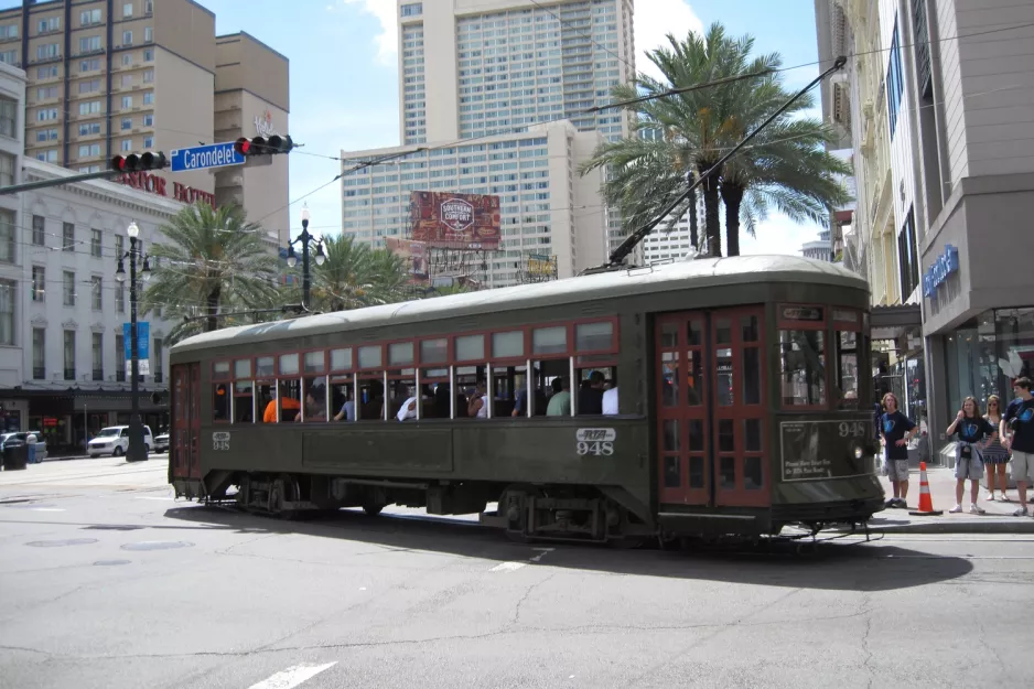 New Orleans line 12 St. Charles Streetcar with railcar 948 at Canal / Carondelet (2010)