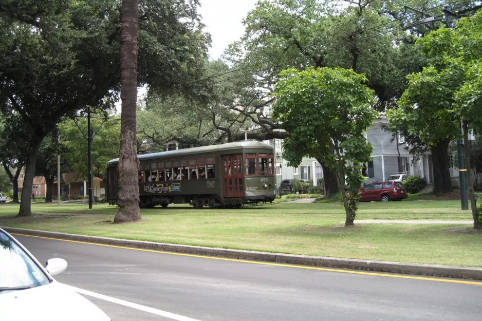 New Orleans line 12 St. Charles Streetcar with railcar 972 at S Claiborne (2010)