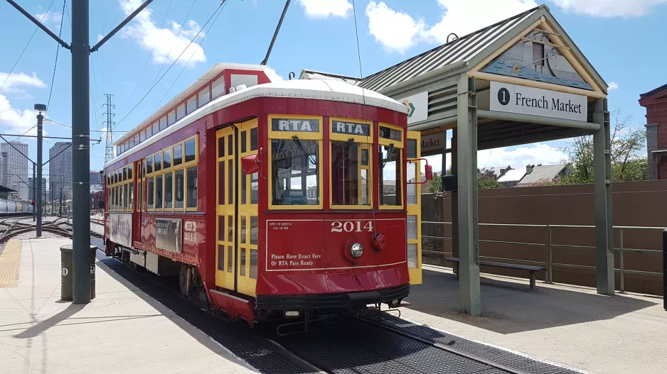New Orleans line 2 Riverfront with railcar 2014 at French Market (2018)