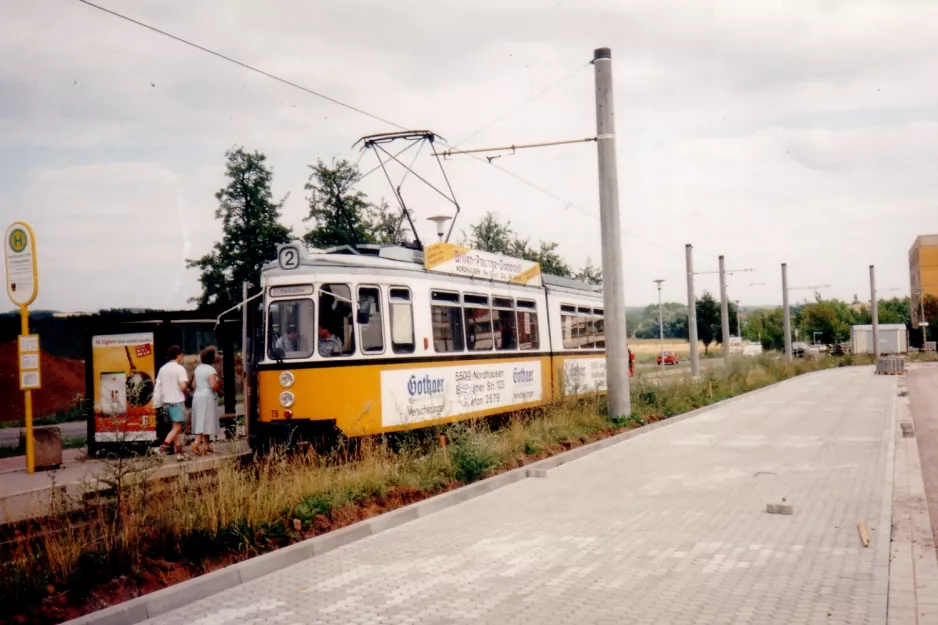 Nordhausen tram line 2 with articulated tram 76 at Nordhausen Ost (1998)