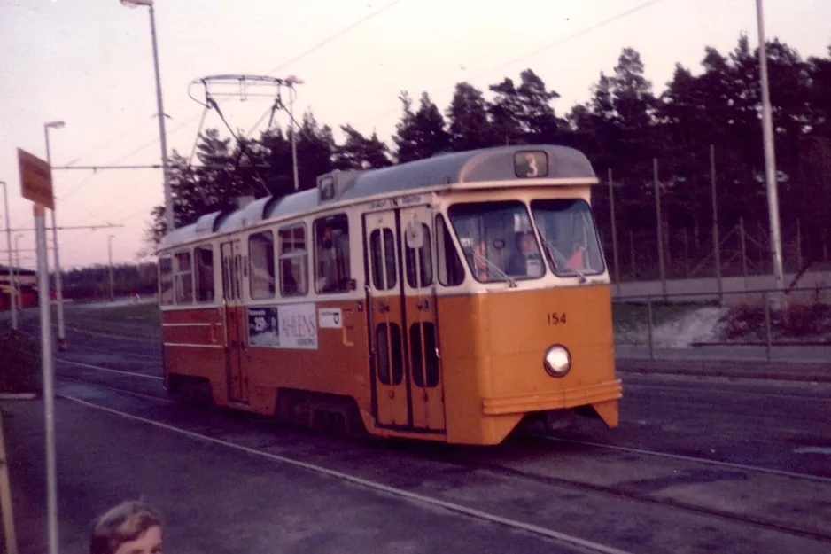 Norrköping tram line 3 with railcar 154 "Murmansk" at Klockaretorpet (1984)