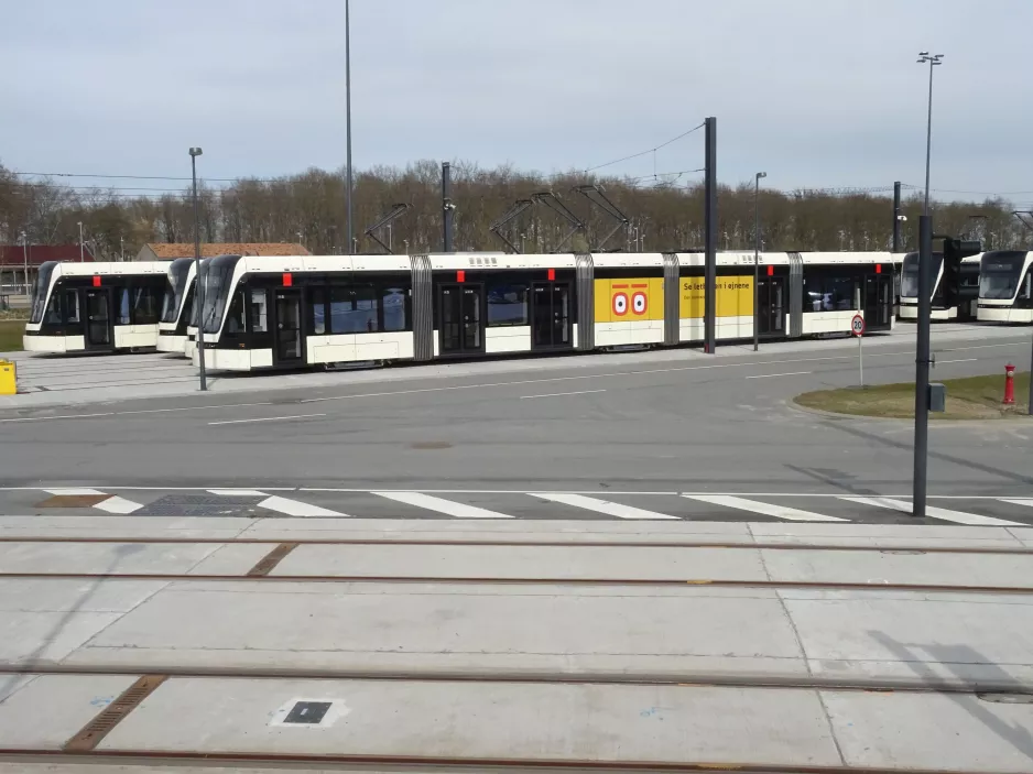 Odense low-floor articulated tram 04 "Strømmen" at Kontrol centret (2022)