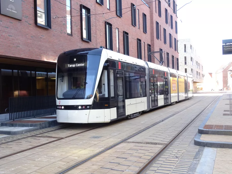 Odense low-floor articulated tram 04 "Strømmen" at ODEON (2022)