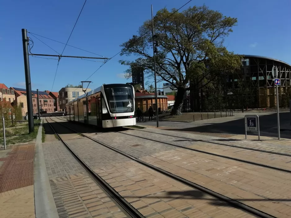 Odense low-floor articulated tram 07 "Drømmen" close by Albani Torv (2022)