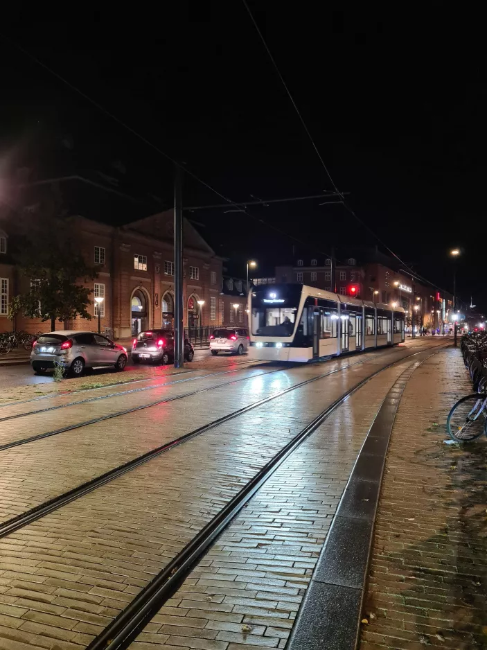 Odense Tramway in front of Odense Old Railway Station (2022)