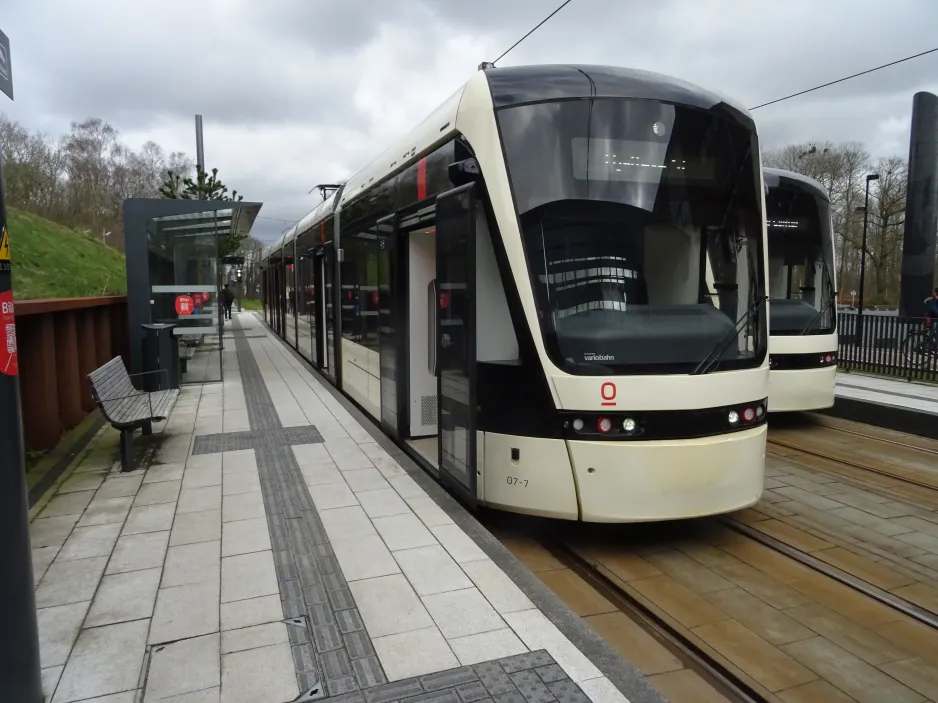 Odense Tramway with low-floor articulated tram 07 "Drømmen" at Campus (2024)