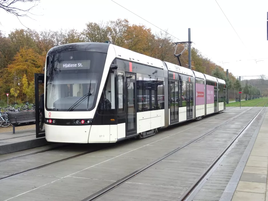 Odense Tramway with low-floor articulated tram 07 "Drømmen" at Park & Ride (2023)