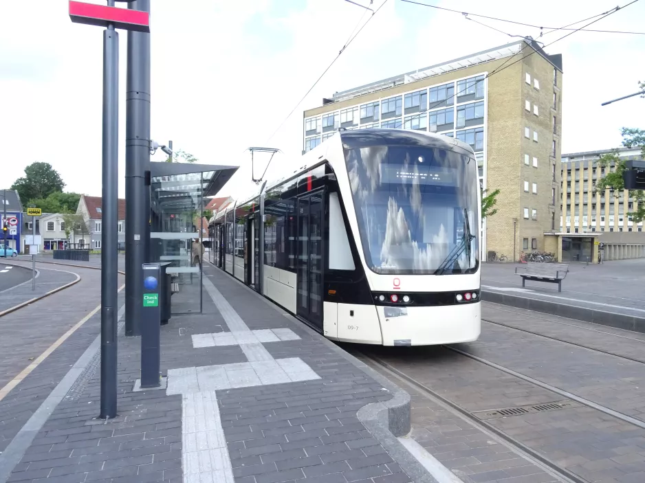 Odense Tramway with low-floor articulated tram 09 "Friheden" at Benedikts Plads (2022)