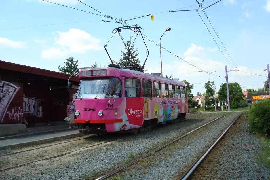 Olomouc tram line U with railcar 154 at Nová Ulice (2008)