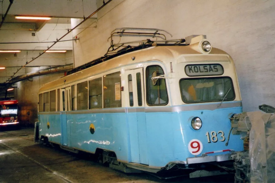 Oslo museum tram 183 inside the depot Grefen trikkebase (2005)