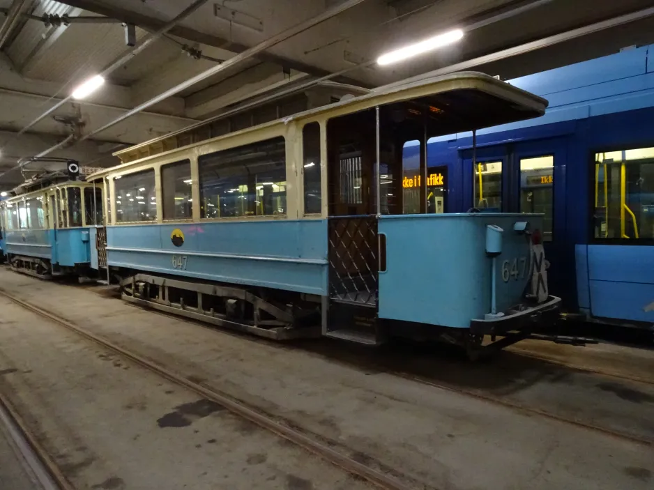 Oslo museum tram 647 inside Grefsen trikkebase (2024)