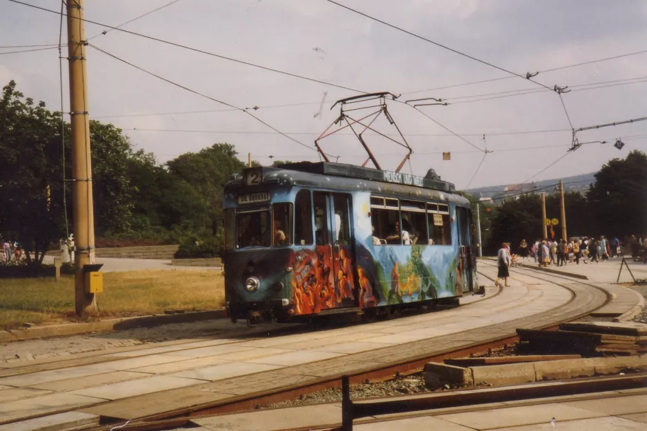 Plauen tram line 2 with railcar 73 on Tunnel (1990)