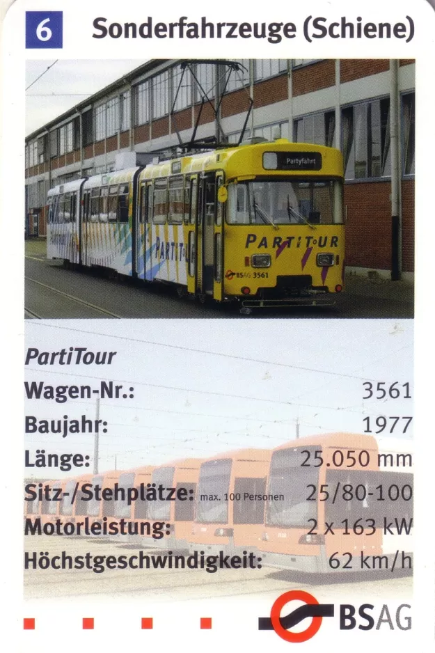 Playing card: Bremen articulated tram 3561 "Roland der Riese" at Gröpelingen (2006)