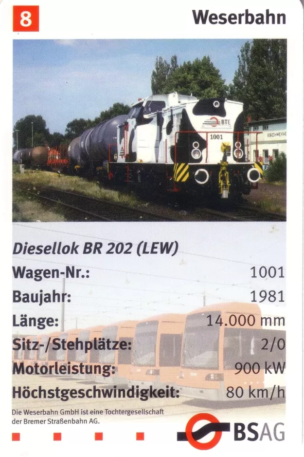 Playing card: Bremen Diesellok BR 202 (LEW) (2006)