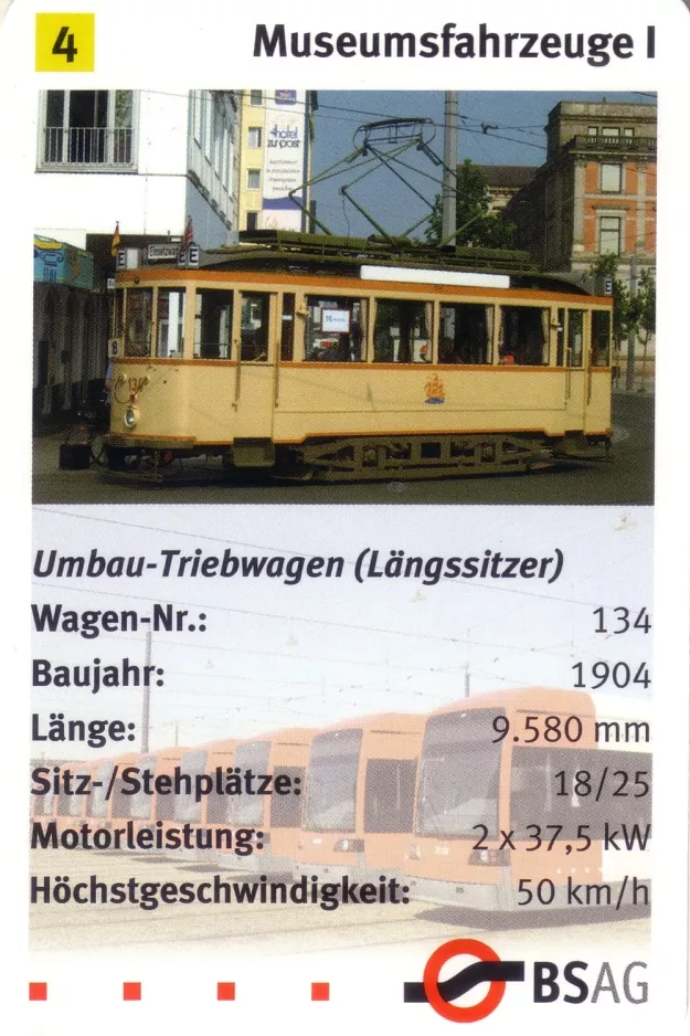 Playing card: Bremen railcar 134 on Bahnhofspl (2006)