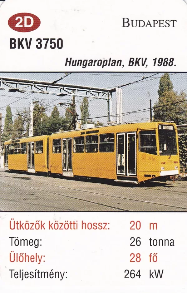 Playing card: Budapest low-floor articulated tram 3750 (2014)