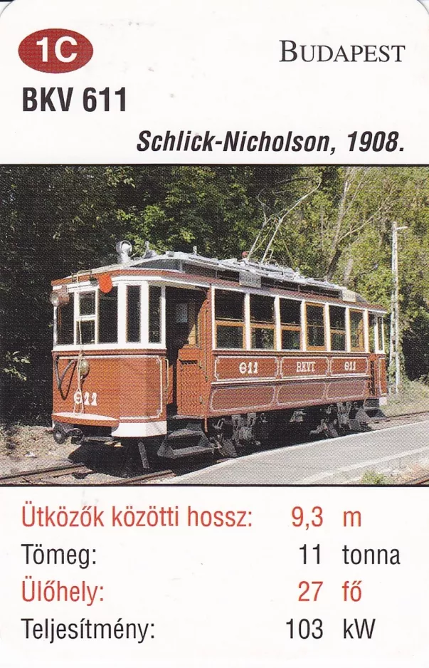 Playing card: Budapest museum tram 611 (2014)
