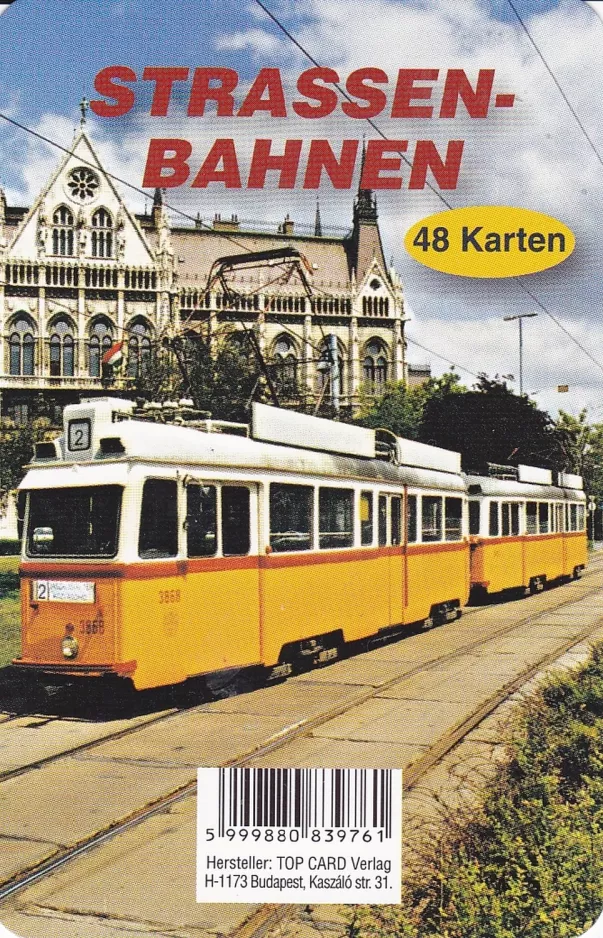 Playing card: Budapest tram line 2 with railcar 3868 (2014)