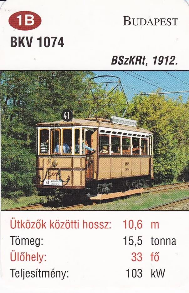 Playing card: Budapest tram line 41 with museum tram 1074 (2014)