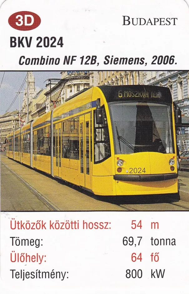 Playing card: Budapest tram line 6 with low-floor articulated tram 2024 (2014)