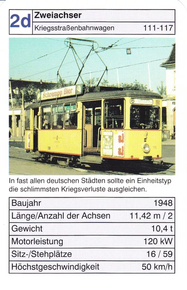 Playing card: Karlsruhe tram line 6 with railcar 115 (2002)