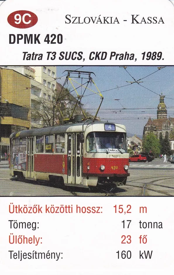 Playing card: Košice tram line 4 with railcar 420 (2014)