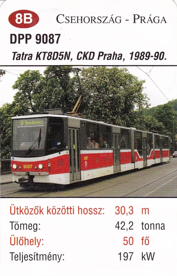 Playing card: Prague tram line 9 with articulated tram 9087 (2014)