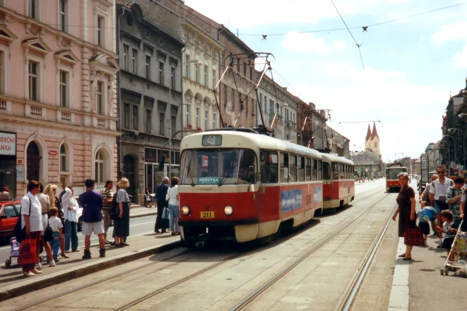 Plzeň tram line 4 with railcar 211 at U Prace (1996)